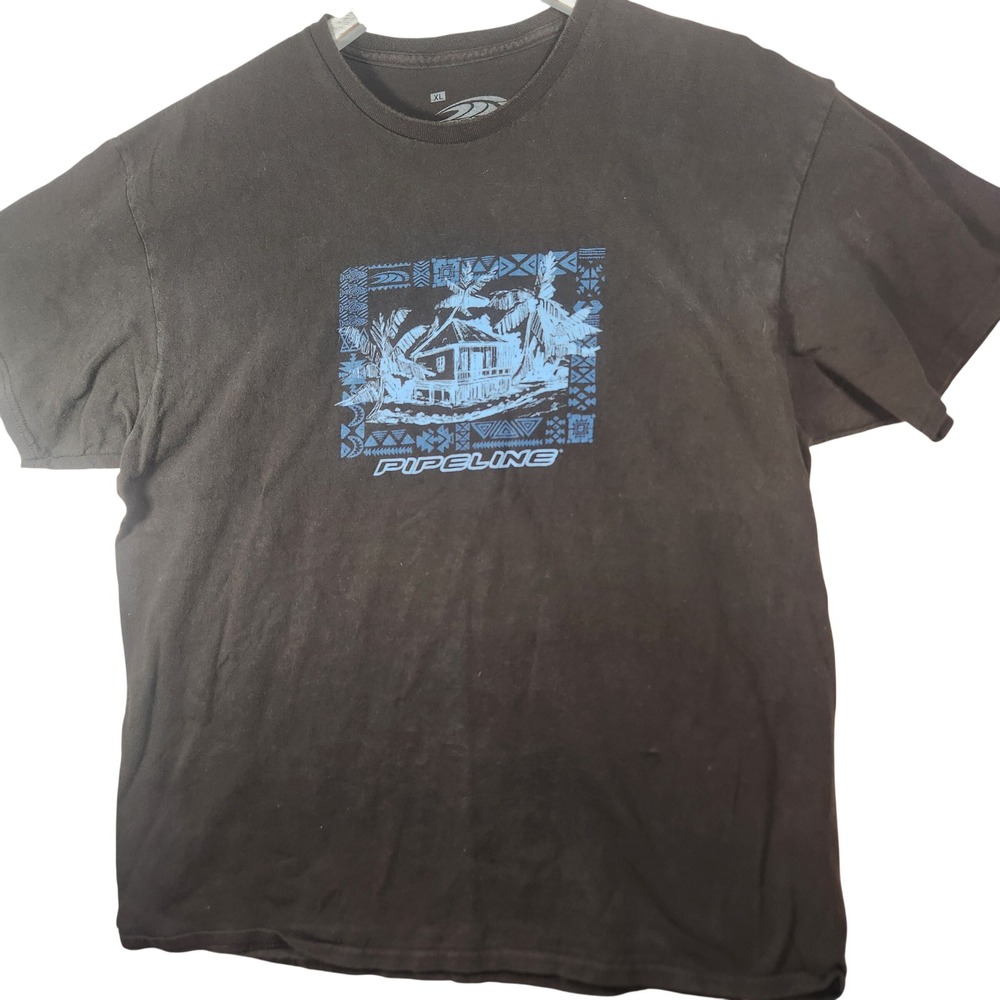 Pipeline Surf Graphic T-Shirt Mens XL Brown Beach House Palm Tree Short Sleeve